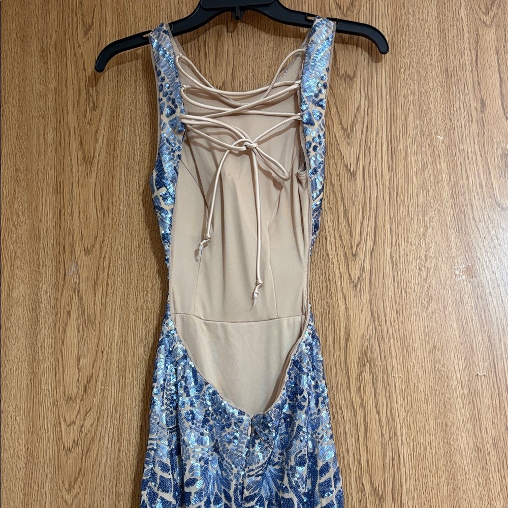 Camille La Vie Blue and nude Backless prom Dress - Picture 7 of 9